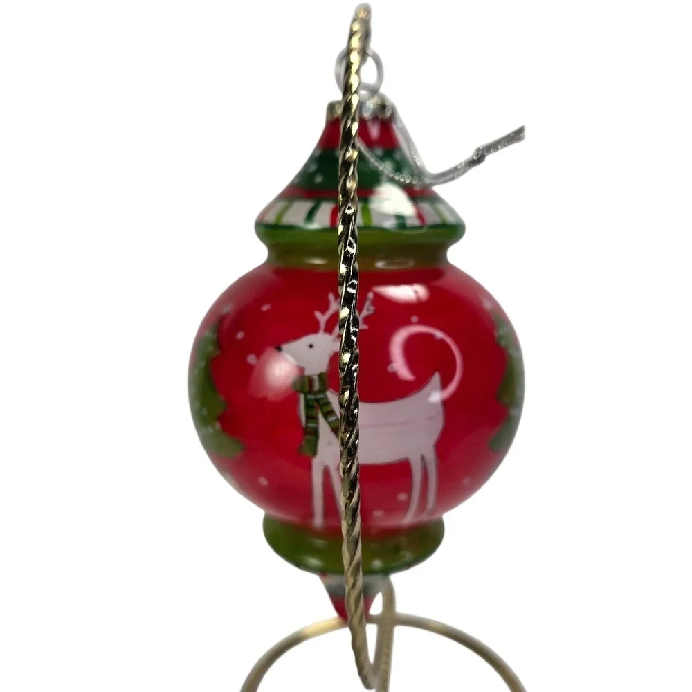 Pier 1 Li Bien Reindeer‎ Glass Ornament Handpainted Finial Red 2012 Gift Box
